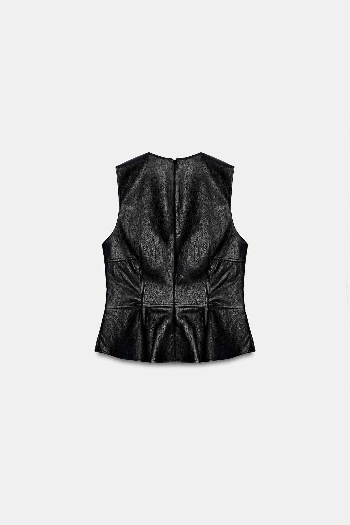 Женский топ Zara Faux Leather Top with Gold-Tone APPLIQUÉS, цвет: Чёрный — фото 7