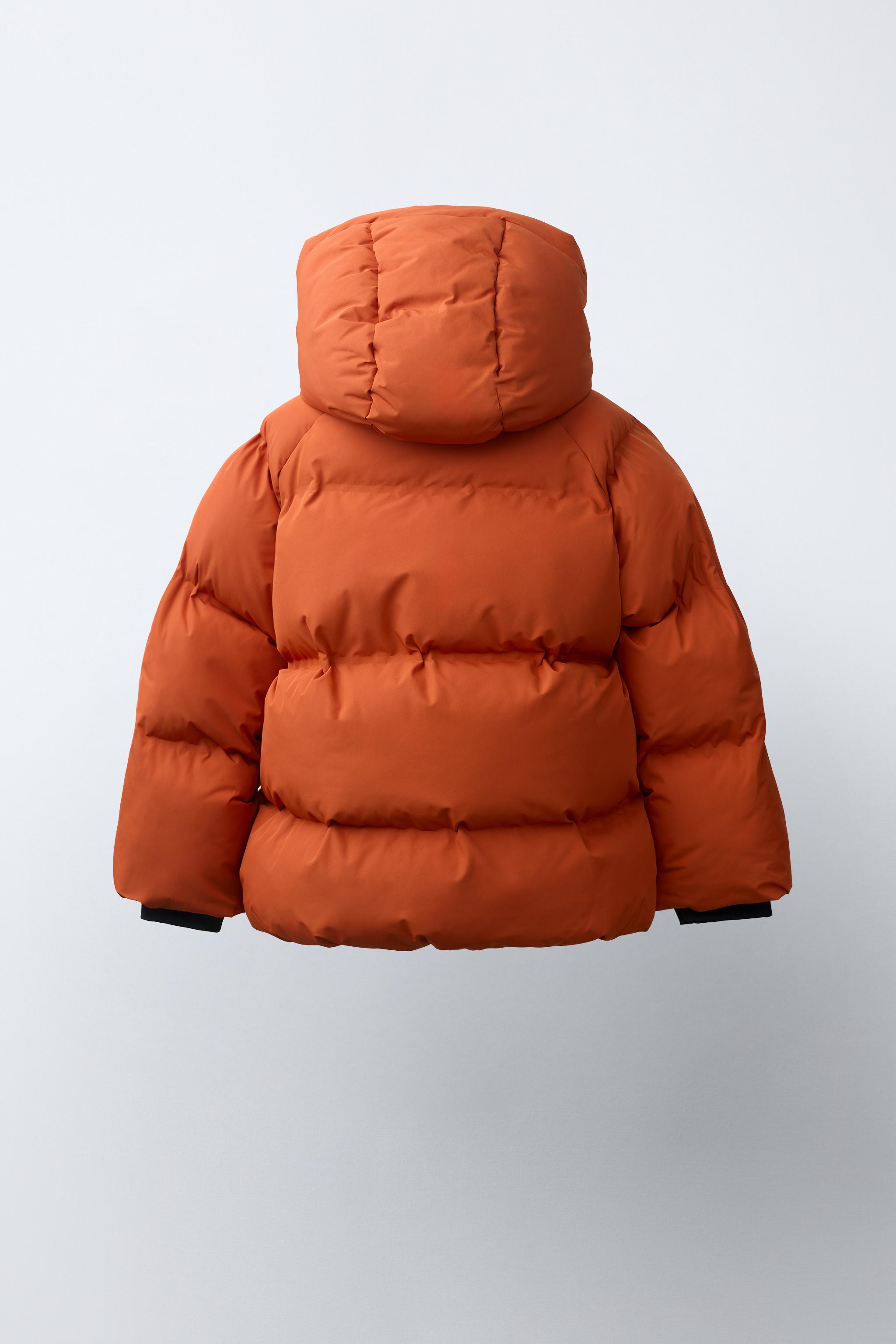WATER-REPELLENT HOODIE PUFFER COAT - Orange | ZARA United States