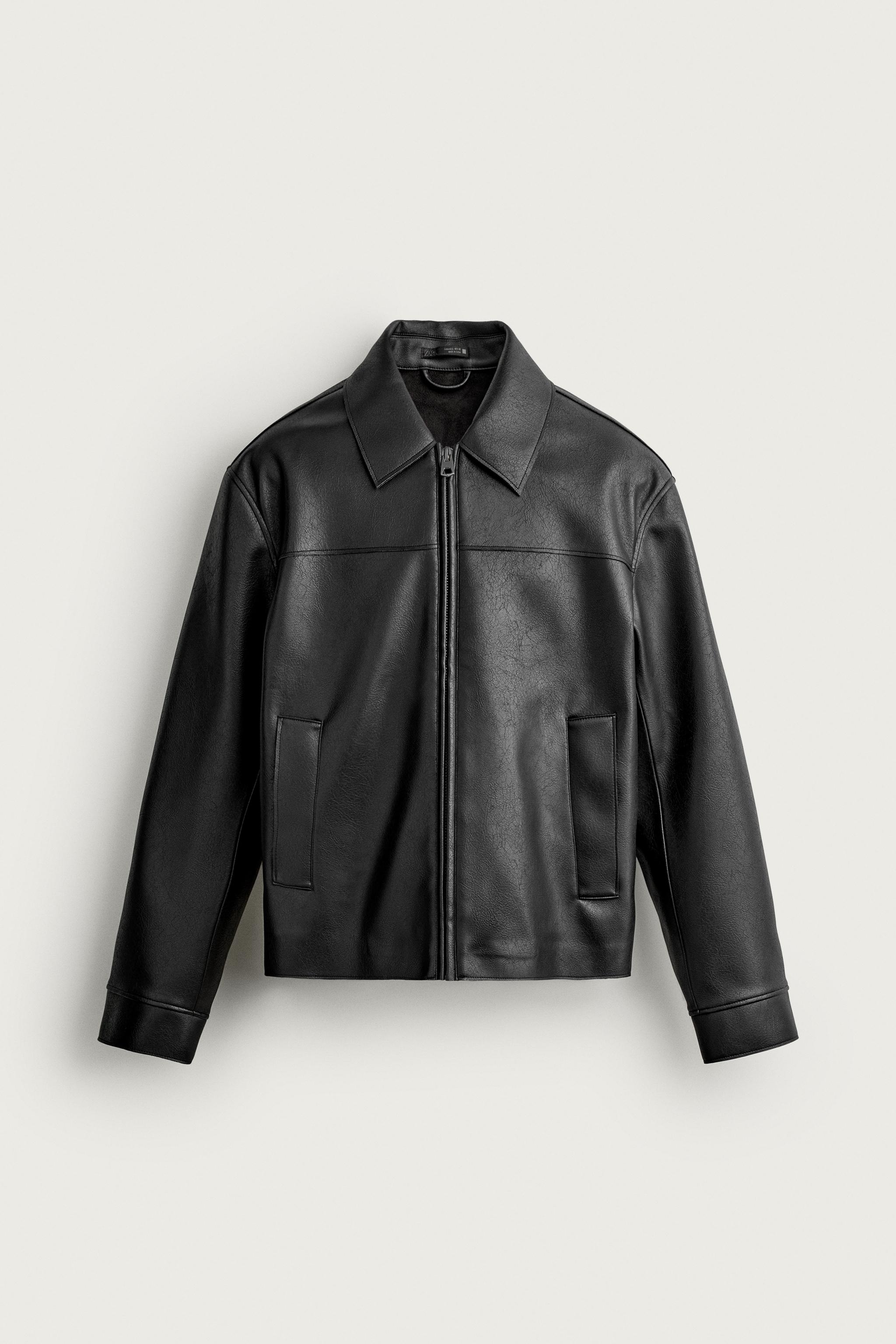 FAUX LEATHER REGULAR FIT JACKET — Black