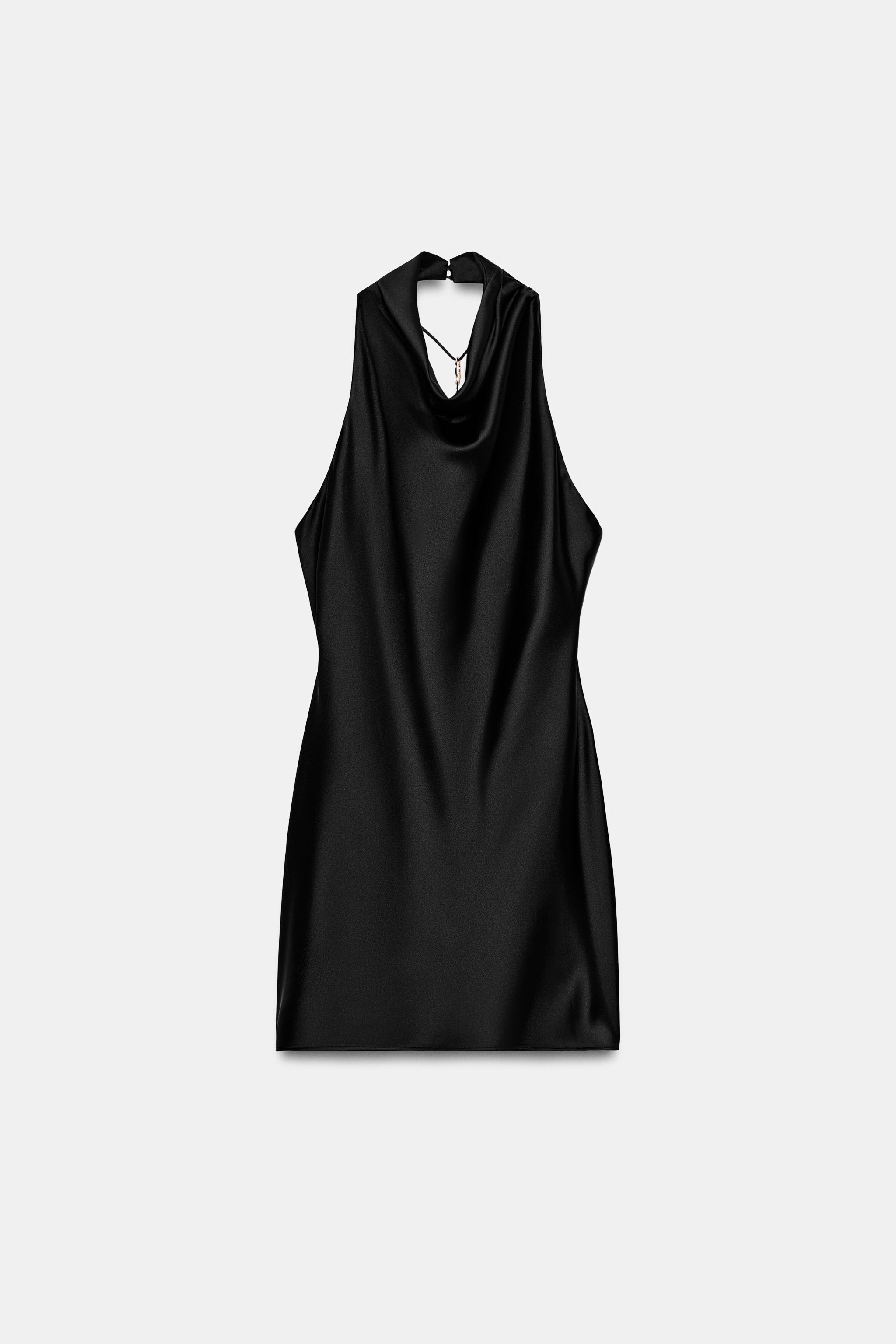 SATIN MINI DRESS — Black