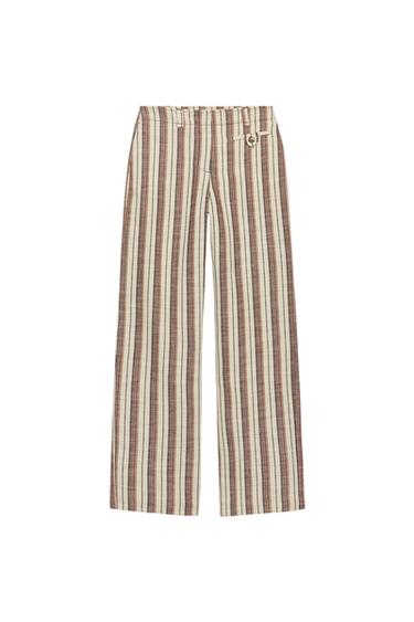 STRIPED STRAIGHT-LEG TROUSERS - Beige-brown by Zara