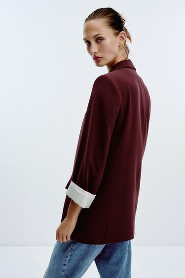 PRINTED CUFF BLAZER - Burgundy by Zara - Image 4