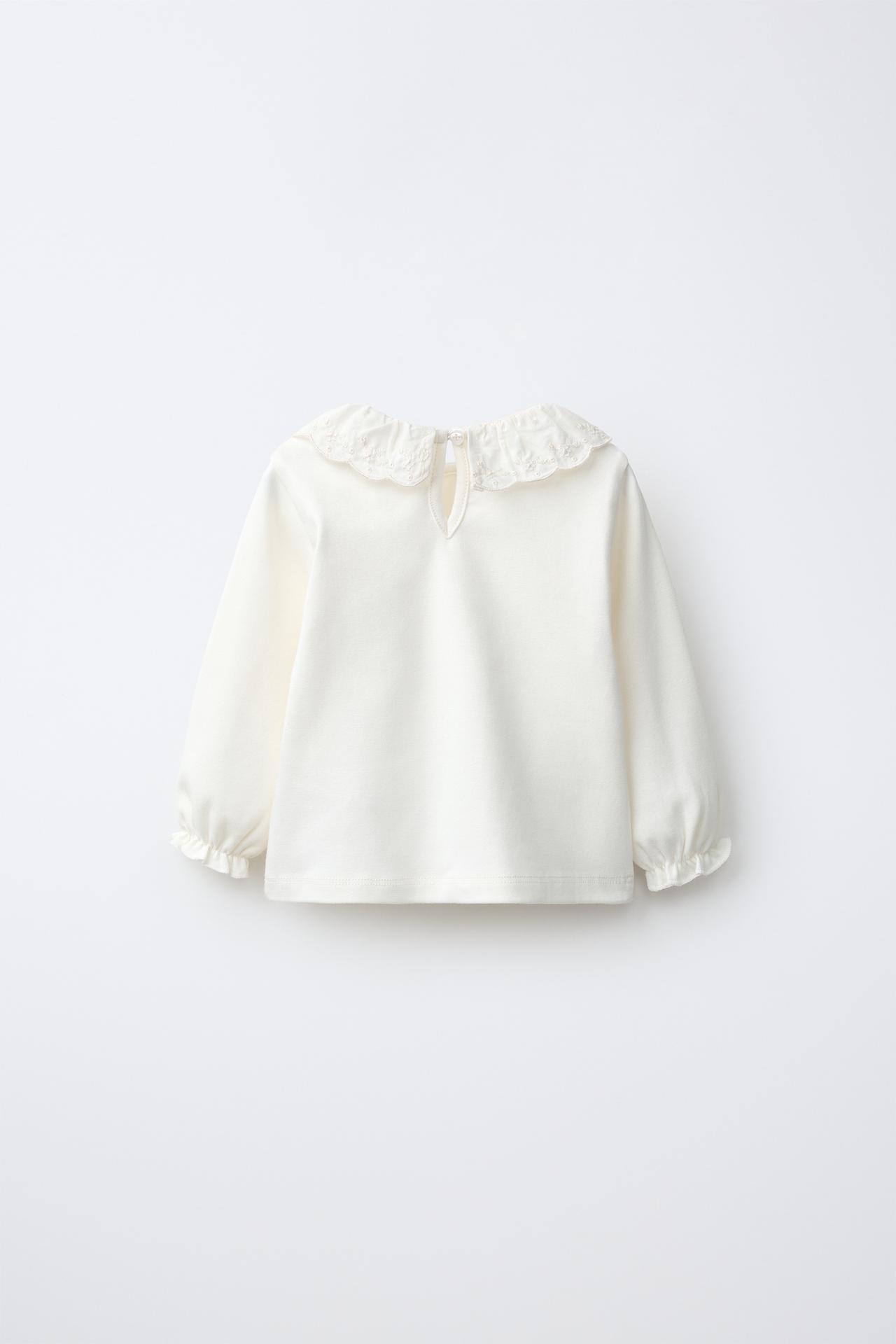 EMBROIDERED COLLAR T-SHIRT — Ecru