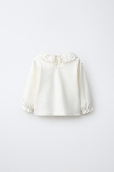 EMBROIDERED COLLAR T-SHIRT — Ecru 2