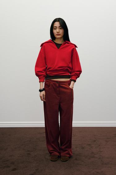 WIDE-LEG CORDUROY TROUSERS ZW COLLECTION - Brick by Zara