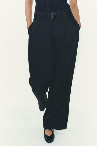 WIDE LEG BUKSER MED BÆLTE - marine fra Zara