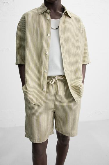 CHEMISE RAYURES LIN - VISCOSE - écru/vert kaki de Zara - Image 4