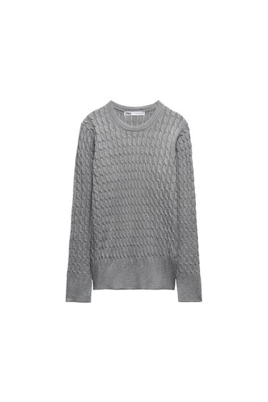 ROUND NECK CABLE-KNIT SWEATER