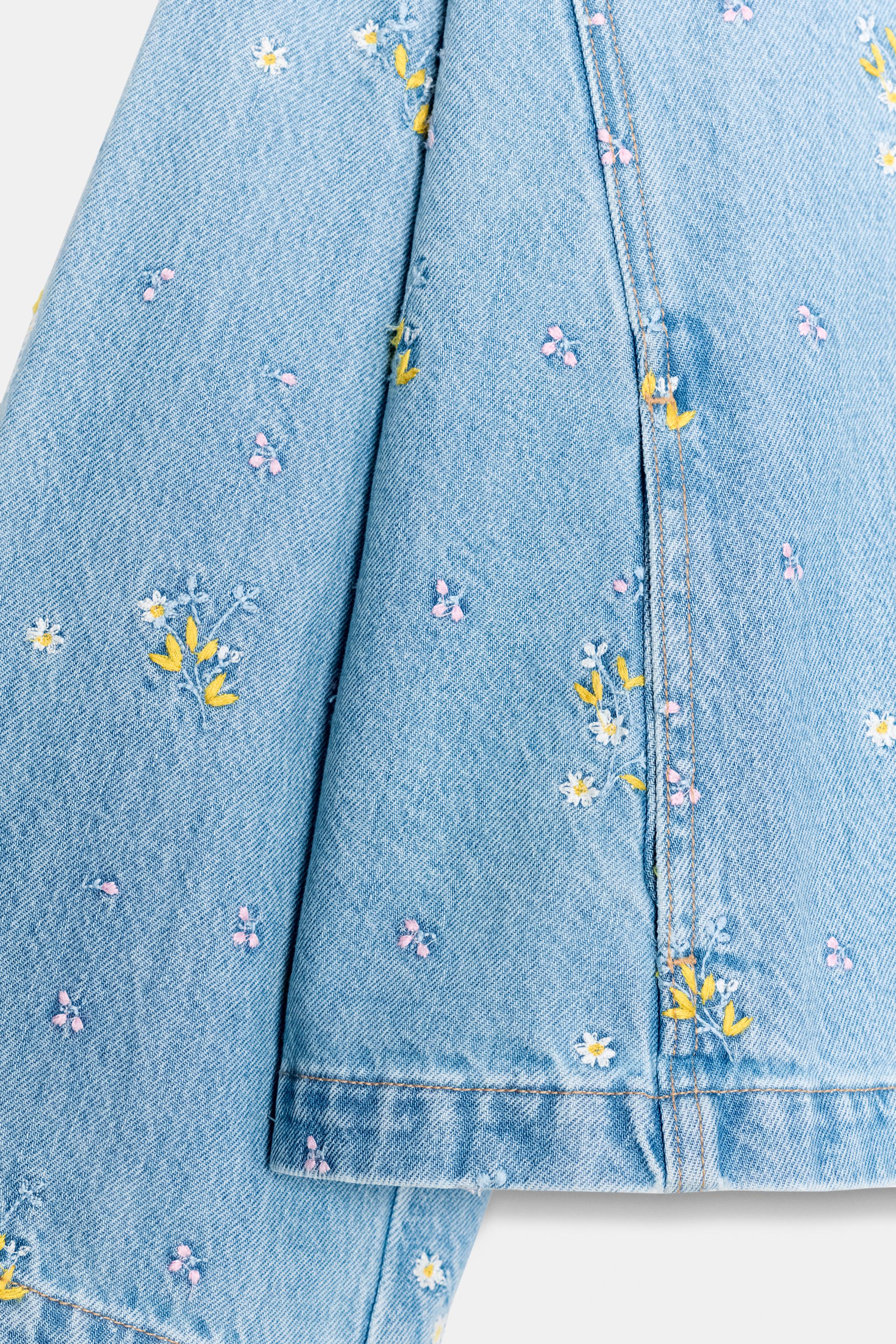 Z1975 EMBROIDERED FLORAL DENIM JACKET SET - Mid-blue | ZARA United