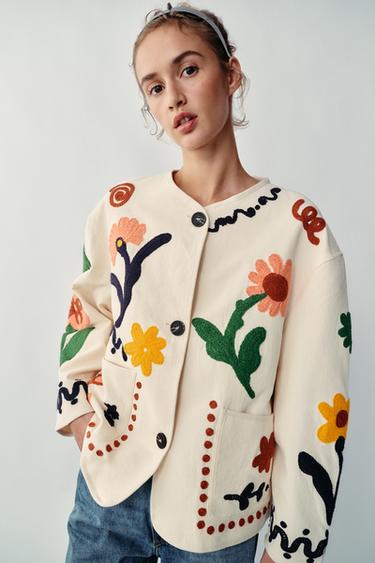 EMBROIDERED FLORAL JACKET — Ecru 1