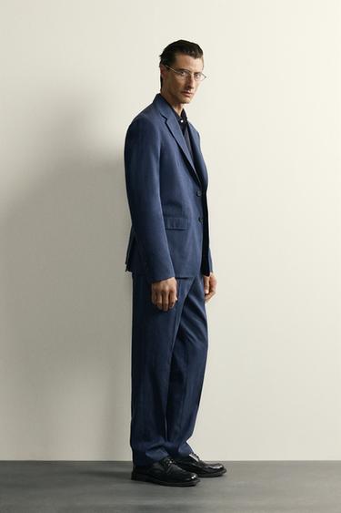 PANTALON DE COSTUME REGULAR FIT LIN - LAINE - Bleu de Zara - Image 3
