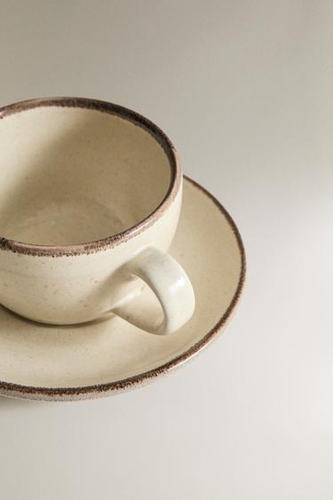 STONEWARE TEACUP AND SAUCER - Light ecru by Zara - Image 2