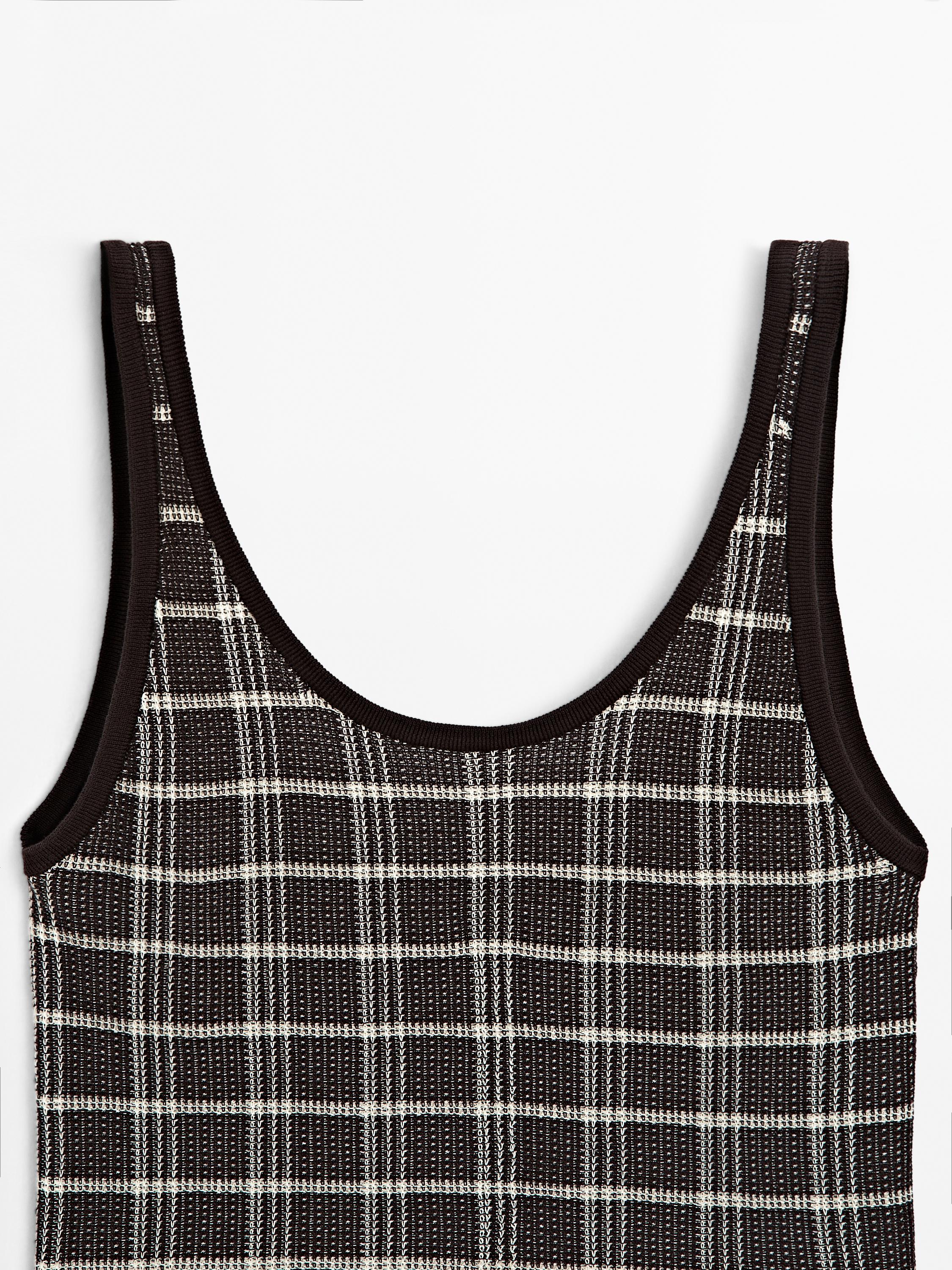 100% cotton check knit top - Chocolate | ZARA United States
