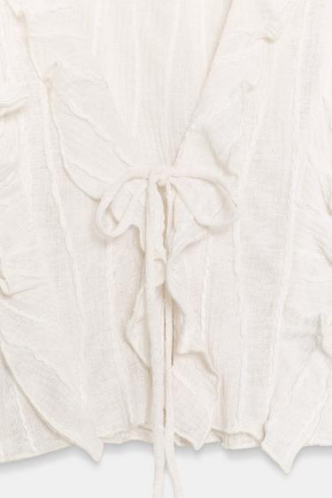 TOP À VOLANTS ET LACETS - Blanc cassé de Zara - Image 6