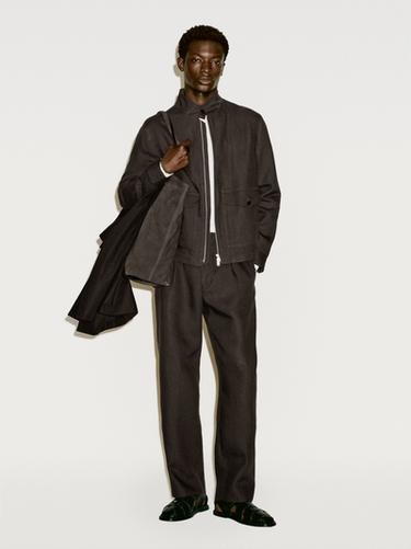 Zara 100% linen darted twill trousers - Limited Edition - Brown - Image 0