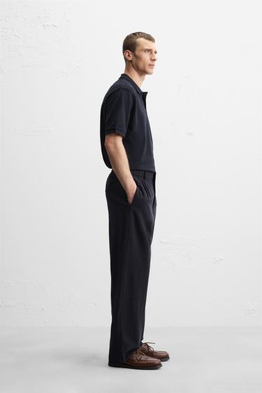 WASHED TEXTURED PIQUÉ POLO SHIRT - Navy blue by Zara - Image 3