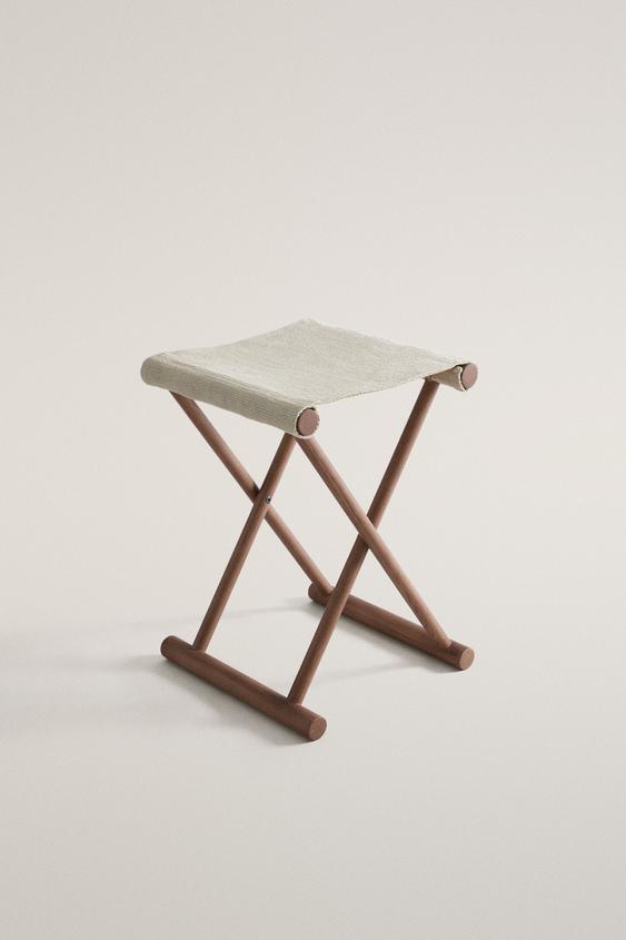 FOLDING WOOD AND COTTON STOOL - Ecru by Zara - Image 0