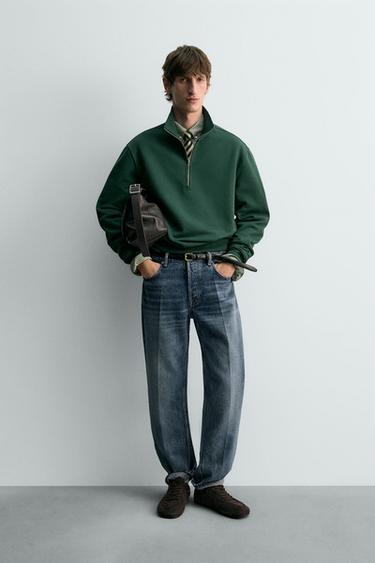 Zara REGULAR FIT QUARTER-ZIP SWEATSHIRT - Green