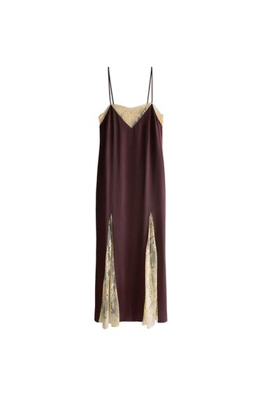VESTIDO SEDA MORERA ENCAJE - Burgundy de Zara