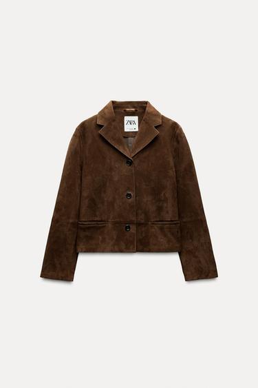 ZW COLLECTION SUEDE LEATHER BLAZER - Brown by Zara