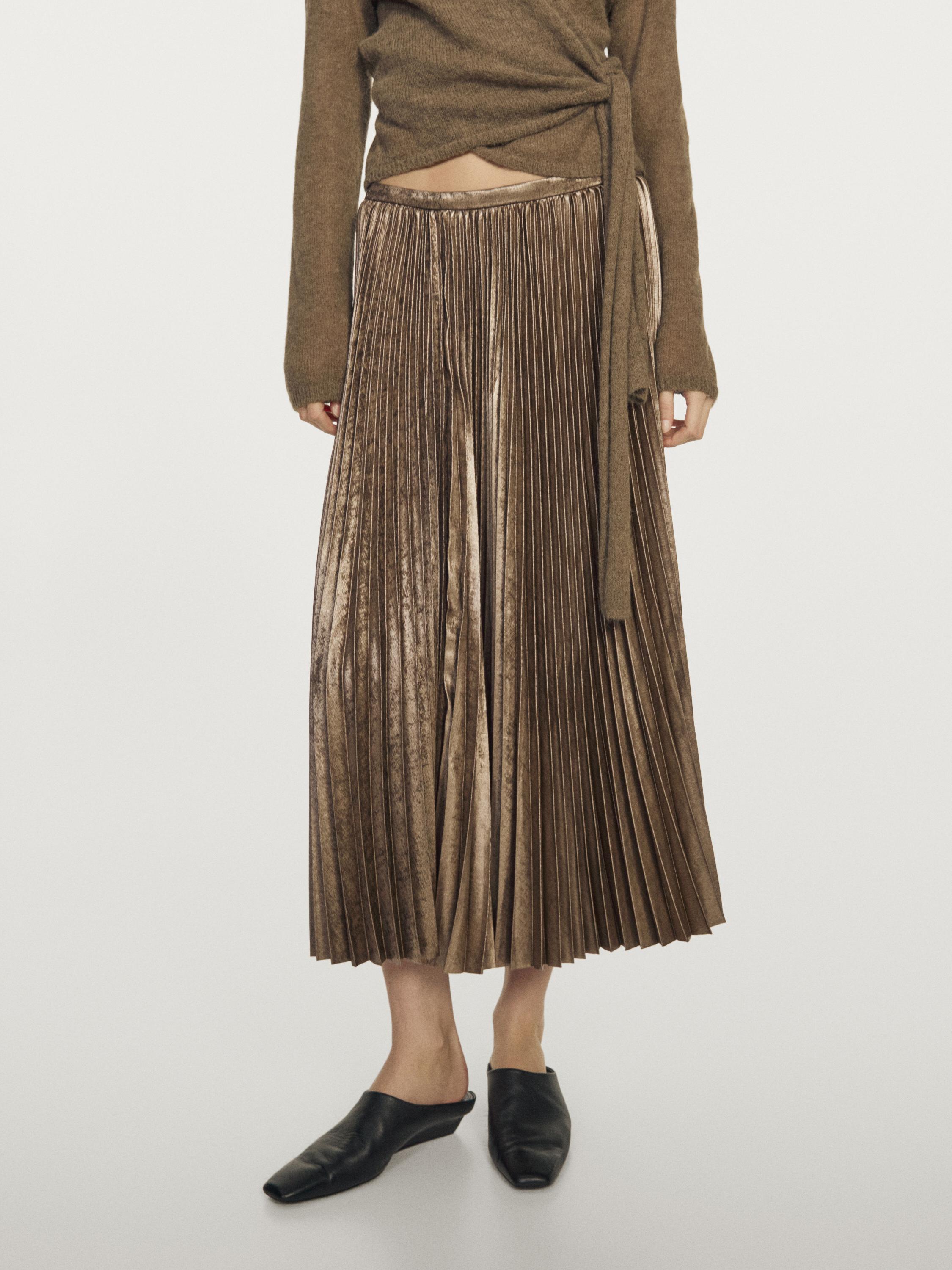Pleated metallic-effect midi skirt