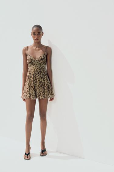 Zara PRINTED TULLE MINI DRESS - Leopard - Image 0