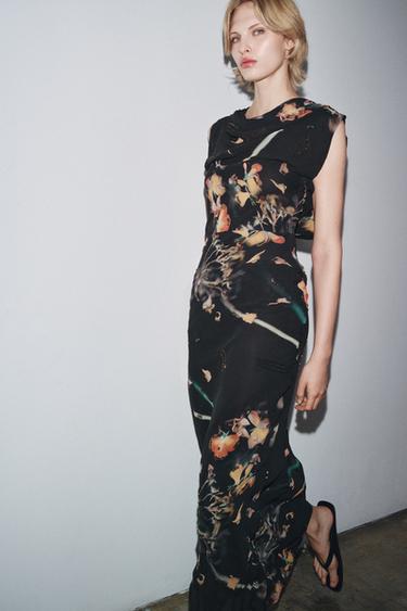 BEADED PRINTED CAPE DRESS - Black by Zara - Image 4