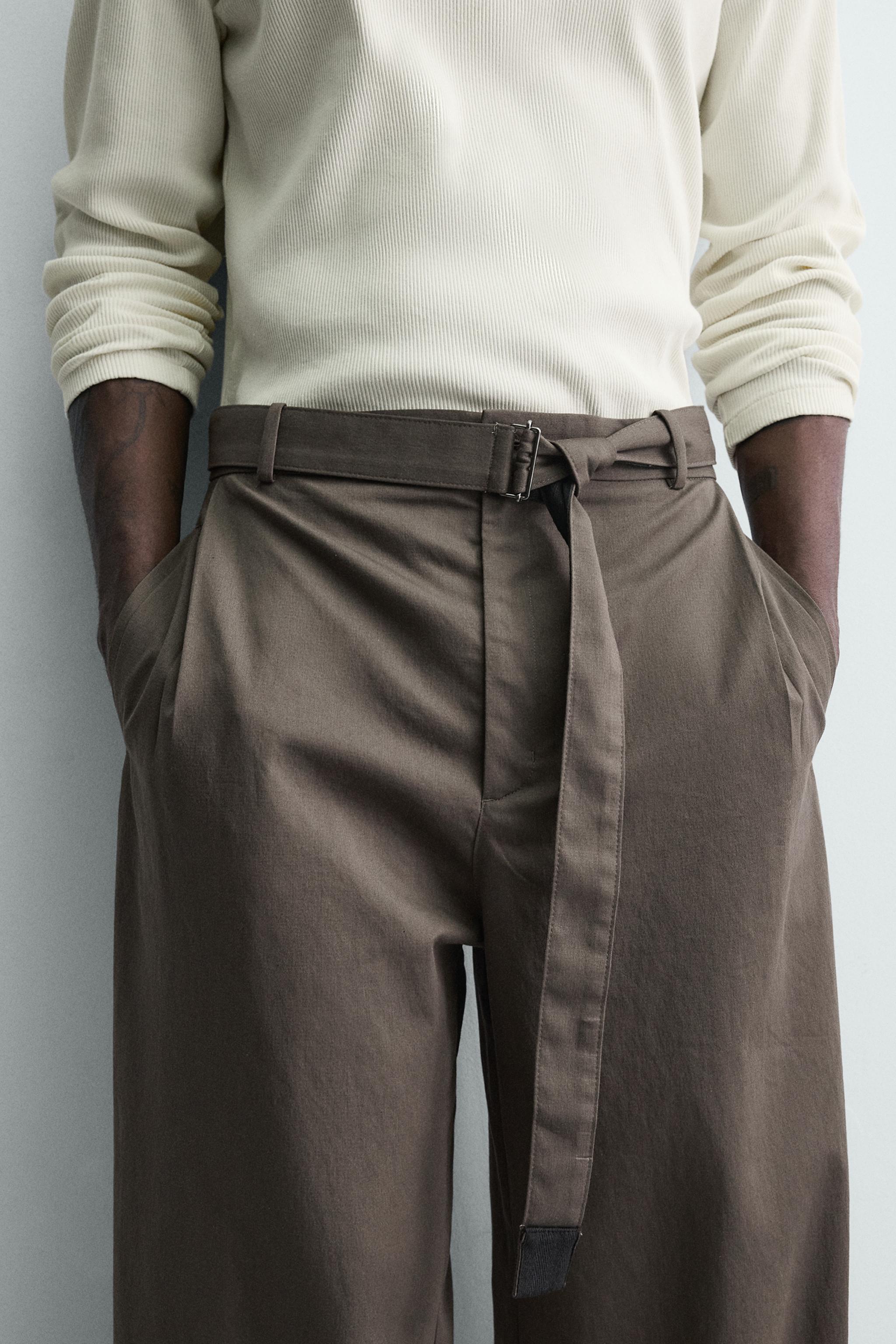 BELTED WIDE FIT PANTS