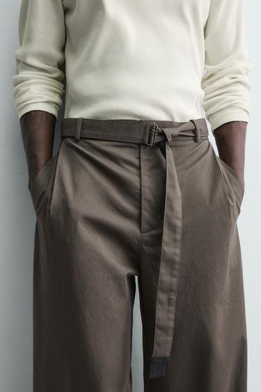 PANTALON COUPE LARGE AVEC CEINTURE - Gris taupe de Zara - Image 4