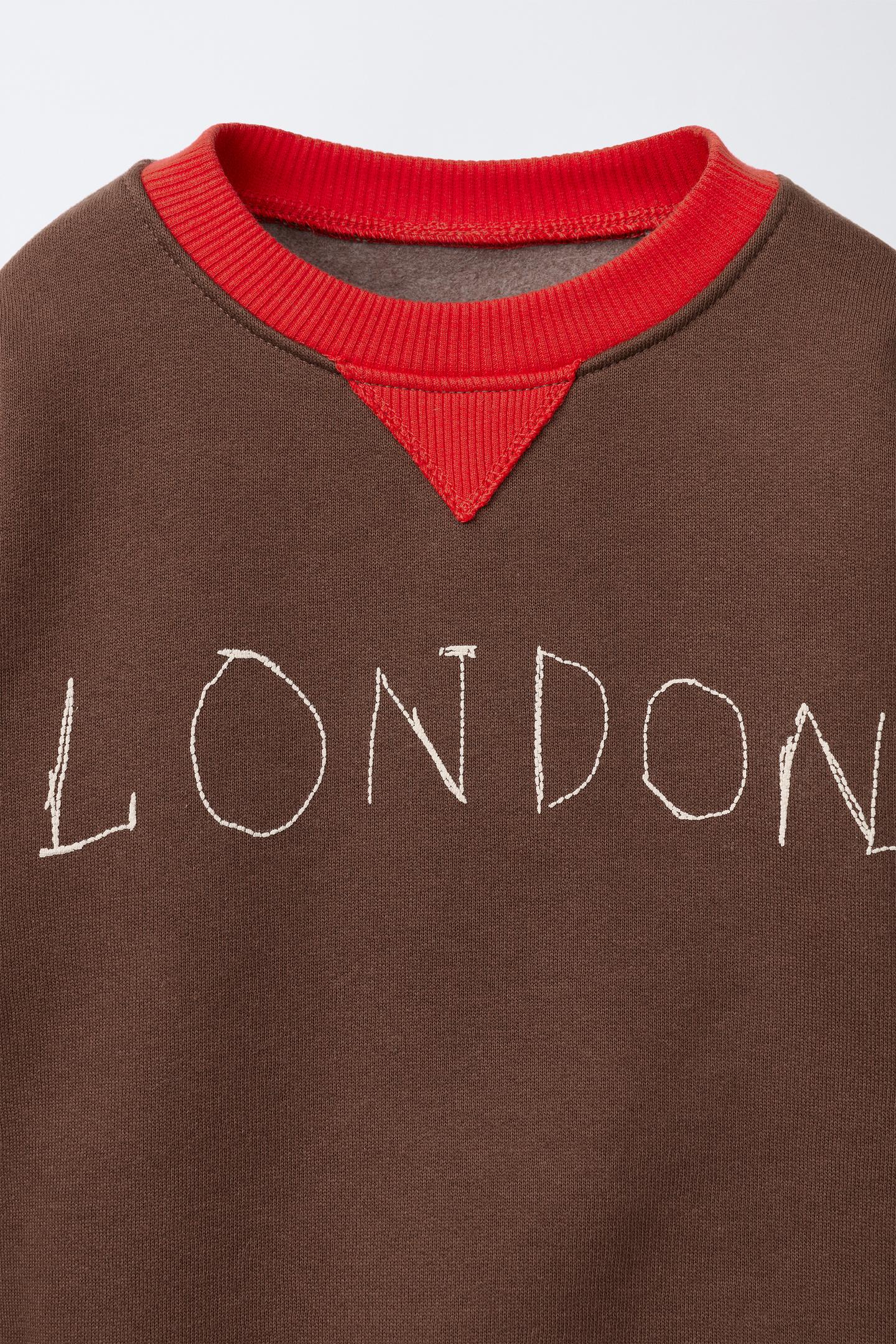 Детская толстовка Zara Embroidered Text, цвет: Тёмный коричневый — фото 4