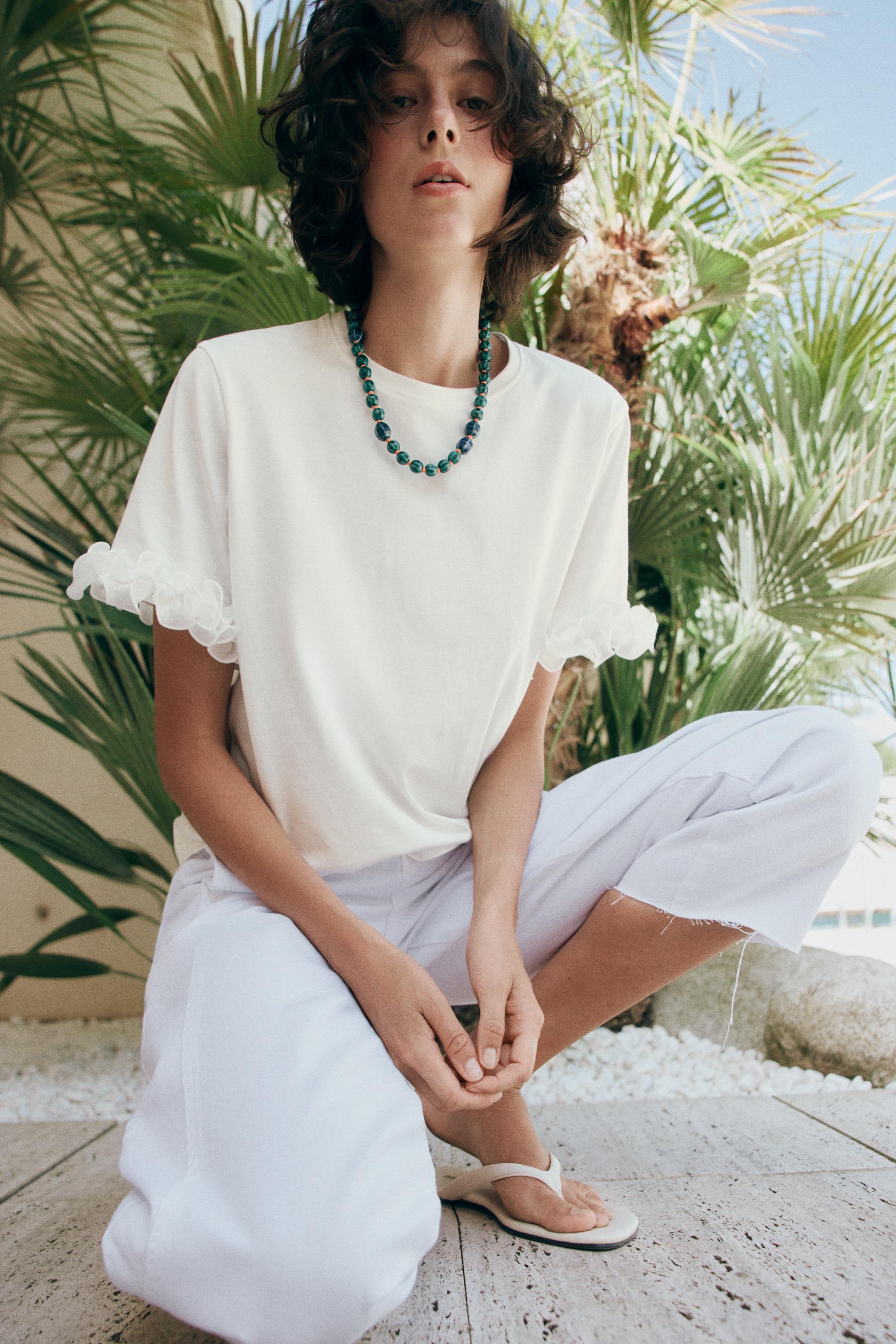 COTTON RUFFLE T-SHIRT — White