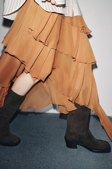 SPLIT SUEDE CONTRAST STITCH BOOTS - Khaki Green by Zara