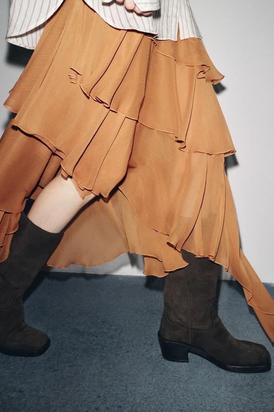 SPLIT LEATHER TOPSTITCHED BOOTS