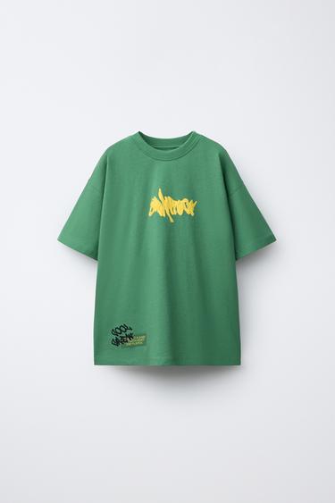 Zara GRAFFITI PRINT T-SHIRT - Green - Image 0