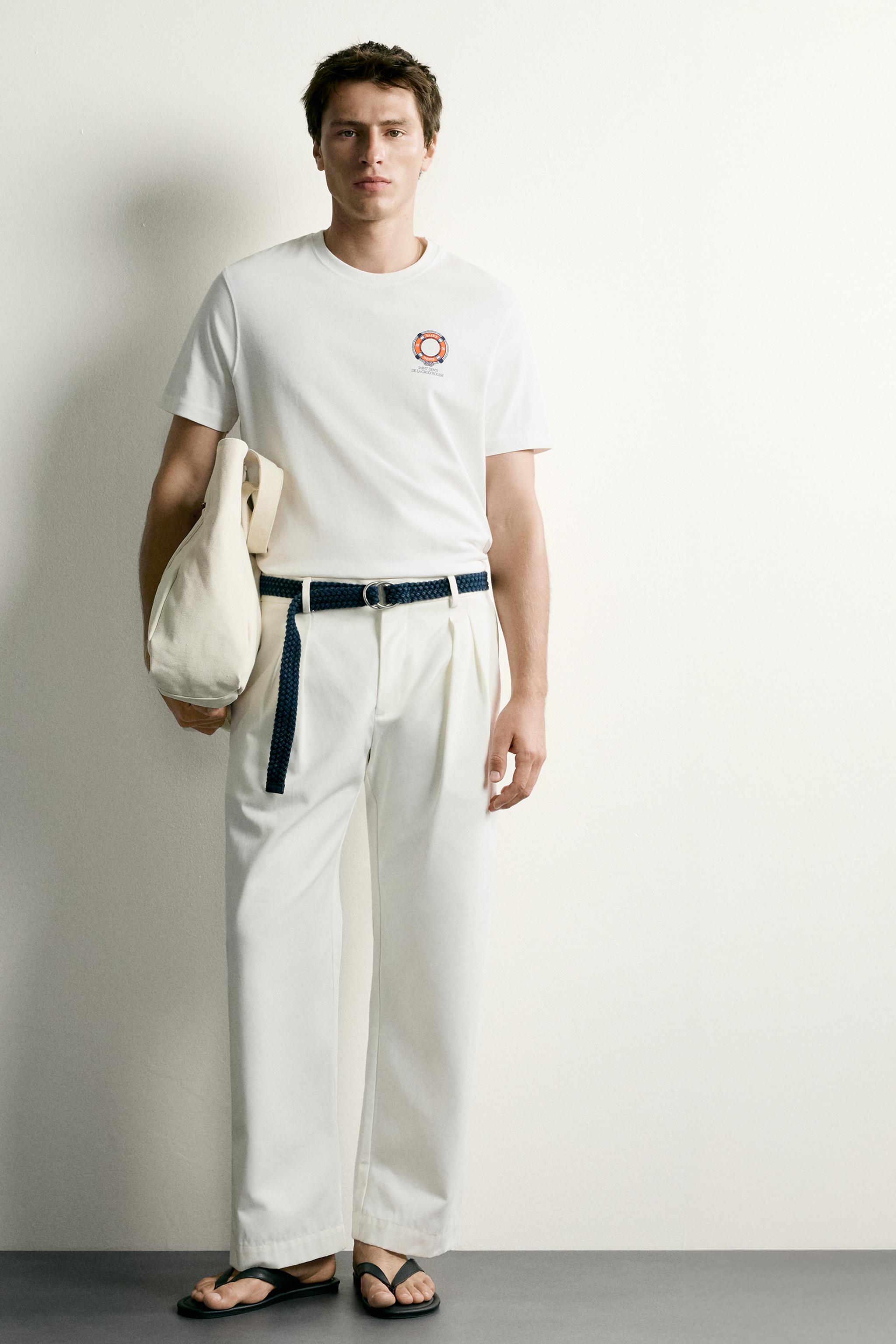 Мужские футболки Zara COMBINED EMBROIDERY REGULAR FIT T-SHIRT — фото 7