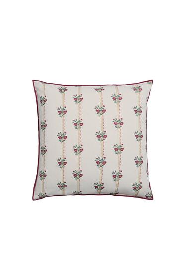 STRIPED AND FLORAL CUSHION COVER - Ecru by Zara