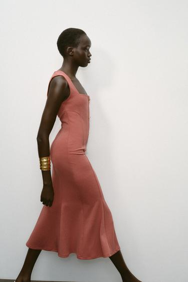PIQUÉ DRESS WITH BUTTONS - Orange by Zara - Image 2