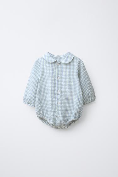 GINGHAM CHECK BODYSUIT - Light blue by Zara