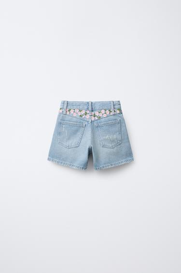 EMBROIDERED DENIM BERMUDA SHORTS - Blue by Zara - Image 1