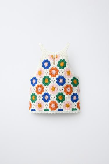 FLORAL CROCHET KNIT HALTER TOP - Multicoloured by Zara - Image 1