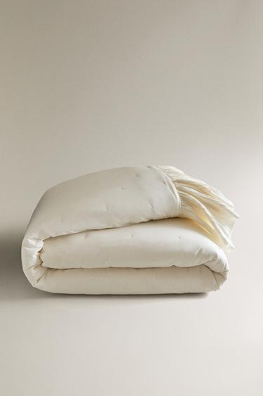 FRILLED COTTON QUILTED BEDSPREAD - Oyster-white by Zara
