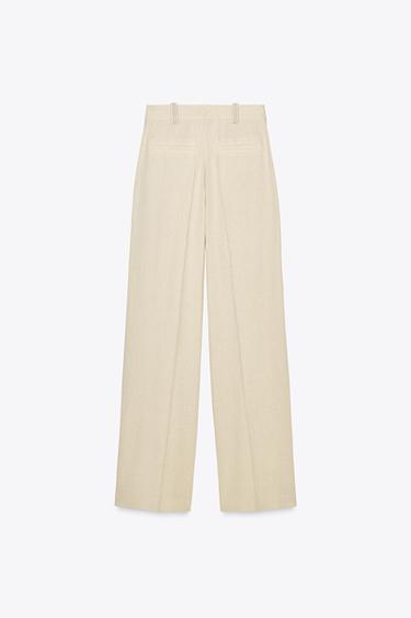 PANTALON DROIT SURPIQÛRES AVEC LIN - Beige clair de Zara - Image 4