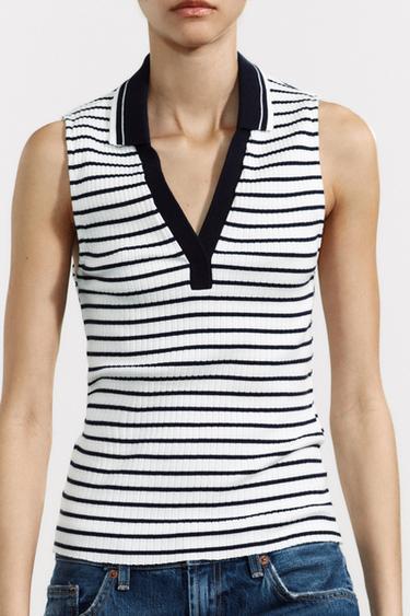 RIBBED POLO SHIRT - Navy / White by Zara - Image 2