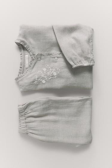 Zara 2-6 GODINA/PIDŽAMA S IZVEZENIM CVIJEĆEM – sivi lapor