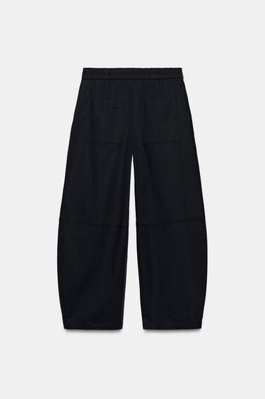 POPLIN BARREL TROUSERS - Navy blue by Zara - Image 8