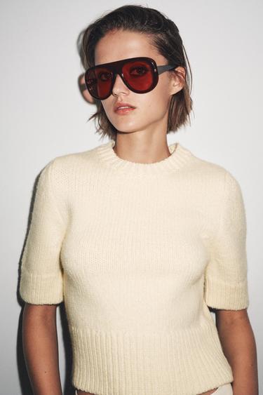 SHORT SLEEVE KNIT SWEATER - Butter by Zara
