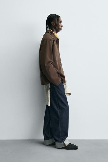 EMBROIDERED TEXTURED OVERSHIRT - Brown by Zara - Image 3
