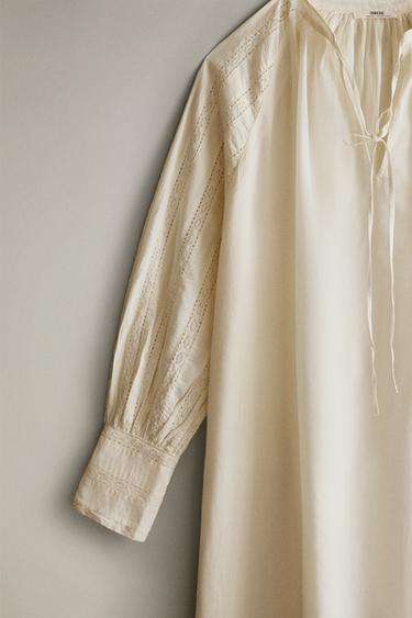 CHEMISE DE NUIT COTON DENTELLE AJOURÉE - Écru de Zara - Image 2