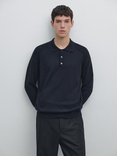 Zara Cotton blend knit polo sweater - Navy blue