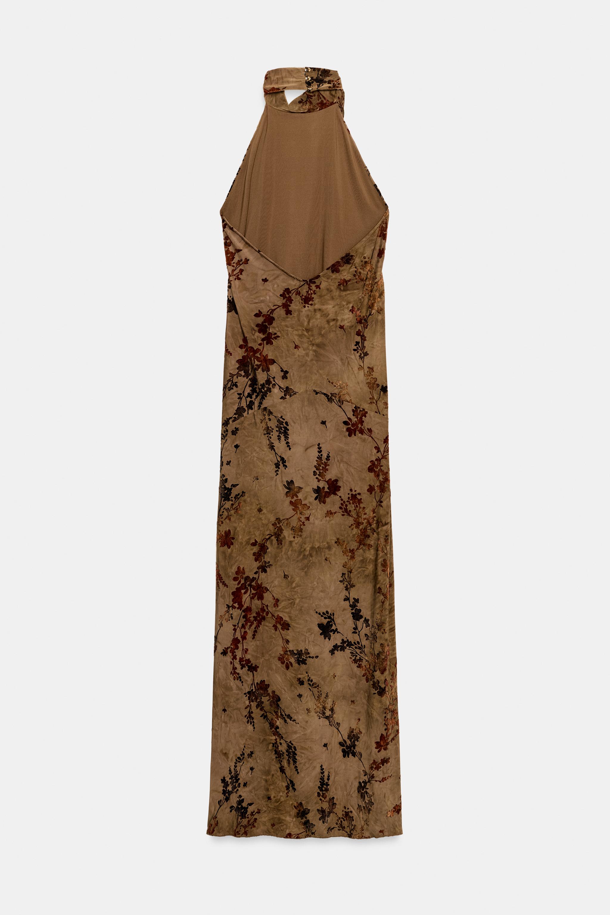 Женские платья Zara FLOCKED HALTER SCARF MAXI DRESS — фото 7